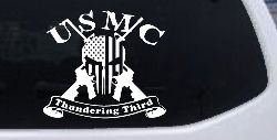 USMC United States Marine Corps Thundering Third Punisher Skull US Flag Crossed AR15 Guns Military Car or Truck Window Decal Sticker