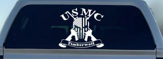 USMC United States Marine Corps Timberwolf Punisher Skull US Flag Crossed AR15 Guns Military Car or Truck Window Decal Sticker