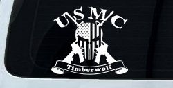 USMC United States Marine Corps Timberwolf Punisher Skull US Flag Crossed AR15 Guns Military Car or Truck Window Decal Sticker