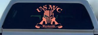 USMC United States Marine Corps Warlords Punisher Skull US Flag Crossed AR15 Guns Military Car or Truck Window Decal Sticker (Coral)