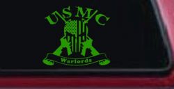 USMC United States Marine Corps Warlords Punisher Skull US Flag Crossed AR15 Guns Military Car or Truck Window Decal Sticker (Lime)