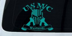 USMC United States Marine Corps Warlords Punisher Skull US Flag Crossed AR15 Guns Military Car or Truck Window Vinyl Decal Sticker (Turquoise)