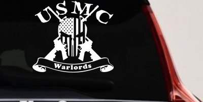 USMC United States Marine Corps Warlords Punisher Skull US Flag Crossed AR15 Guns Military Car or Truck Window Vinyl Decal Sticker