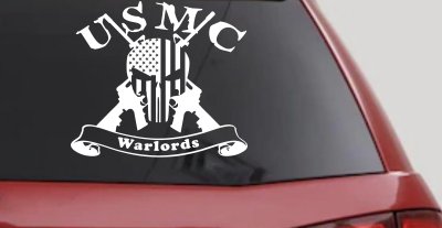 USMC United States Marine Corps Warlords Punisher Skull US Flag Crossed AR15 Guns Military Car or Truck Window Vinyl Decal Sticker