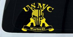 USMC United States Marine Corps Warlords Punisher Skull US Flag Crossed AR15 Guns Military Car or Truck Window Vinyl Decal Sticker (Yellow)
