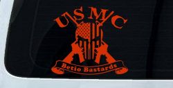 USMC United States Marine Corps Betio Bastards Punisher Skull US Flag Crossed AR15 Guns Military Car or Truck Window Decal Sticker (Orange Red)