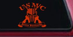 USMC United States Marine Corps Betio Bastards Punisher Skull US Flag Crossed AR15 Guns Military Car or Truck Window Decal Sticker (Orange Red)