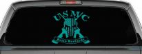 USMC United States Marine Corps Betio Bastards Punisher Skull US Flag Crossed AR15 Guns Military Car or Truck Window Decal Sticker (Turquoise)