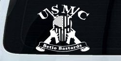 USMC United States Marine Corps Betio Bastards Punisher Skull US Flag Crossed AR15 Guns Military Car or Truck Window Decal Sticker