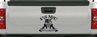 USMC United States Marine Corps Americas Battalion Punisher Skull US Flag Crossed AR15 Guns Military Car or Truck Window Vinyl Decal Sticker (Black)