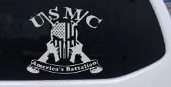 USMC United States Marine Corps Americas Battalion Punisher Skull US Flag Crossed AR15 Guns Military Car or Truck Window Vinyl Decal Sticker (Light Gray)