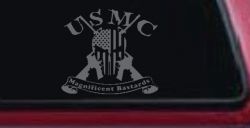 USMC United States Marine Corps Magnificent Bastards Punisher Skull US Flag Crossed AR15 Guns Military Car or Truck Window Decal Sticker (Silver)