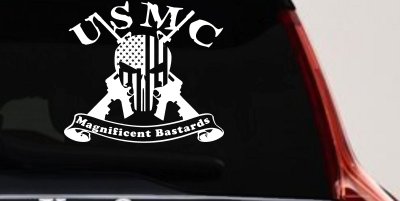 USMC United States Marine Corps Magnificent Bastards Punisher Skull US Flag Crossed AR15 Guns Military Car or Truck Window Vinyl Decal Sticker
