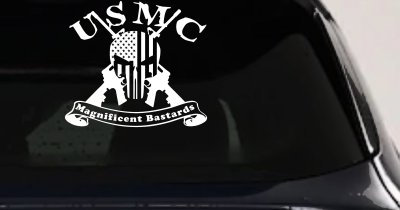 USMC United States Marine Corps Magnificent Bastards Punisher Skull US Flag Crossed AR15 Guns Military Car or Truck Window Vinyl Decal Sticker