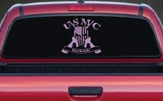 USMC United States Marine Corps Darkside Punisher Skull US Flag Crossed AR15 Guns Military Car or Truck Window Vinyl Decal Sticker (Lilac)