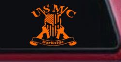 USMC United States Marine Corps Darkside Punisher Skull US Flag Crossed AR15 Guns Military Car or Truck Window Vinyl Decal Sticker (Orange)