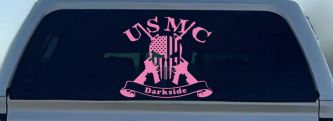 USMC United States Marine Corps Darkside Punisher Skull US Flag Crossed AR15 Guns Military Car or Truck Window Vinyl Decal Sticker (Pink)