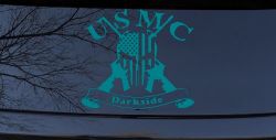 USMC United States Marine Corps Darkside Punisher Skull US Flag Crossed AR15 Guns Military Car or Truck Window Decal Sticker (Turquoise Blue)