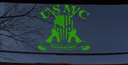 USMC United States Marine Corps Geronimo Punisher Skull US Flag Crossed AR15 Guns Military Car or Truck Window Vinyl Decal Sticker (Lime)