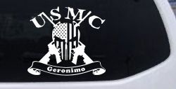 USMC United States Marine Corps Geronimo Punisher Skull US Flag Crossed AR15 Guns Military Car or Truck Window Decal Sticker