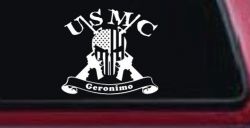 USMC United States Marine Corps Geronimo Punisher Skull US Flag Crossed AR15 Guns Military Car or Truck Window Decal Sticker