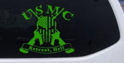 USMC United States Marine Corps Retreat Hell Punisher Skull US Flag Crossed AR15 Guns Military Car or Truck Window Decal Sticker (Lime)