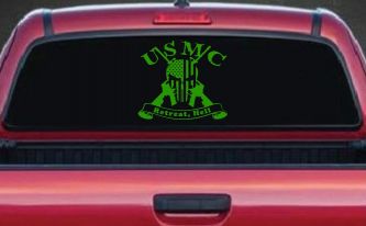 USMC United States Marine Corps Retreat Hell Punisher Skull US Flag Crossed AR15 Guns Military Car or Truck Window Decal Sticker (Lime)