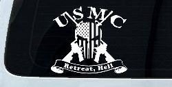 USMC United States Marine Corps Retreat Hell Punisher Skull US Flag Crossed AR15 Guns Military Car or Truck Window Decal Sticker
