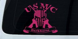 USMC United States Marine Corps Darkhorse Punisher Skull US Flag Crossed AR15 Guns Military Car or Truck Window Decal Sticker (Hot Pink)