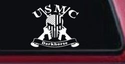 USMC United States Marine Corps Darkhorse Punisher Skull US Flag Crossed AR15 Guns Military Car or Truck Window Decal Sticker