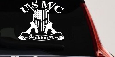 USMC United States Marine Corps Darkhorse Punisher Skull US Flag Crossed AR15 Guns Military Car or Truck Window Vinyl Decal Sticker