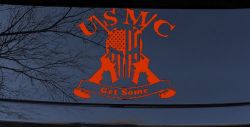 USMC United States Marine Corps Get Some Punisher Skull US Flag Crossed AR15 Guns Military Car or Truck Window Decal Sticker (Orange Red)