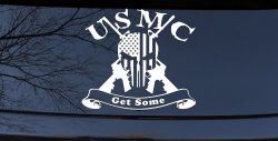 USMC United States Marine Corps Get Some Punisher Skull US Flag Crossed AR15 Guns Military Car or Truck Window Decal Sticker