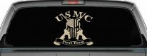 USMC United States Marine Corps First Team Punisher Skull US Flag Crossed AR15 Guns Military Car or Truck Window Decal Sticker (Desert Sand)