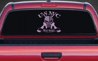 USMC United States Marine Corps War Dogs Punisher Skull US Flag Crossed AR15 Guns Military Car or Truck Window Decal Sticker (Lilac)