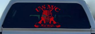 USMC United States Marine Corps War Dogs Punisher Skull US Flag Crossed AR15 Guns Military Car or Truck Window Vinyl Decal Sticker (Red)