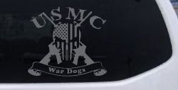 USMC United States Marine Corps War Dogs Punisher Skull US Flag Crossed AR15 Guns Military Car or Truck Window Vinyl Decal Sticker (Silver)