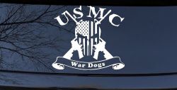 USMC United States Marine Corps War Dogs Punisher Skull US Flag Crossed AR15 Guns Military Car or Truck Window Decal Sticker