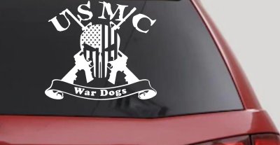 USMC United States Marine Corps War Dogs Punisher Skull US Flag Crossed AR15 Guns Military Car or Truck Window Vinyl Decal Sticker