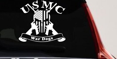 USMC United States Marine Corps War Dogs Punisher Skull US Flag Crossed AR15 Guns Military Car or Truck Window Vinyl Decal Sticker