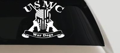 USMC United States Marine Corps War Dogs Punisher Skull US Flag Crossed AR15 Guns Military Car or Truck Window Vinyl Decal Sticker