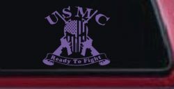 USMC United States Marine Corps Ready To Fight Punisher Skull US Flag Crossed AR15 Guns Military Car or Truck Window Vinyl Decal Sticker (Purple)