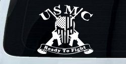 USMC United States Marine Corps Ready To Fight Punisher Skull US Flag Crossed AR15 Guns Military Car or Truck Window Decal Sticker