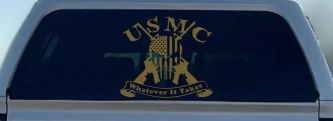 USMC United States Marine Corps Whatever It Takes Punisher Skull US Flag Crossed AR15 Guns Military Car or Truck Window Vinyl Decal Sticker (Gold)