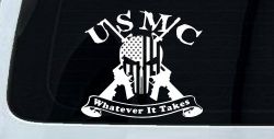 USMC United States Marine Corps Whatever It Takes Punisher Skull US Flag Crossed AR15 Guns Military Car or Truck Window Decal Sticker