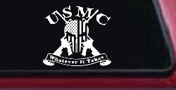 USMC United States Marine Corps Whatever It Takes Punisher Skull US Flag Crossed AR15 Guns Military Car or Truck Window Decal Sticker