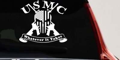 USMC United States Marine Corps Whatever It Takes Punisher Skull US Flag Crossed AR15 Guns Military Car or Truck Window Vinyl Decal Sticker