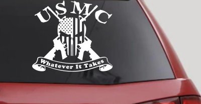USMC United States Marine Corps Whatever It Takes Punisher Skull US Flag Crossed AR15 Guns Military Car or Truck Window Vinyl Decal Sticker