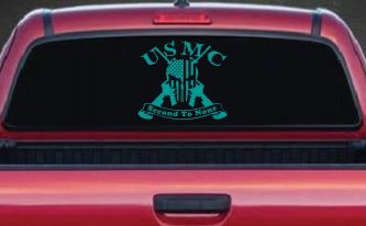 USMC United States Marine Corps Second To None Punisher Skull US Flag Crossed AR15 Guns Military Car or Truck Window Decal Sticker (Turquoise)