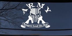 ARMY Rangers Lead the Way Punisher Skull US American Flag Crossed AR15 Guns Military Car or Truck Window Decal Sticker
